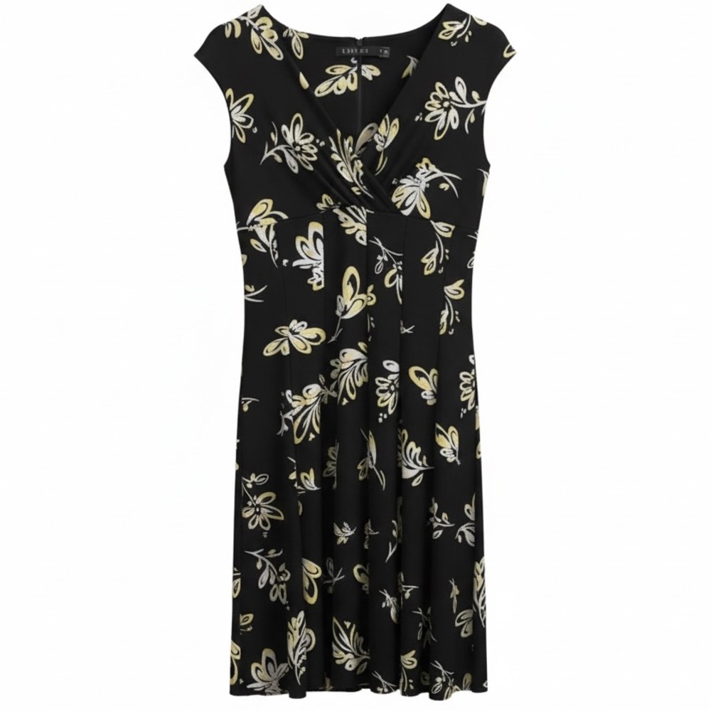 Lauren Ralph Lauren Black Midi Dress with Yellow and White Floral